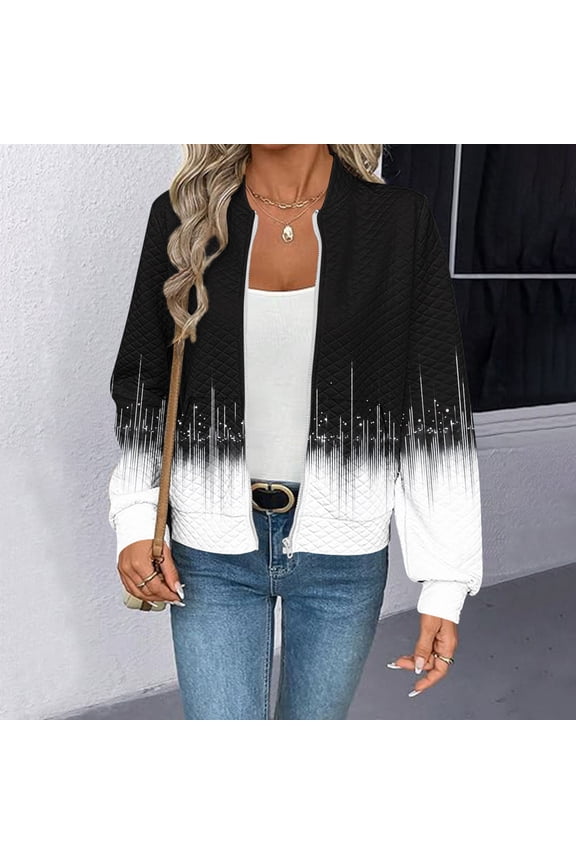 Womens Casual Tops, Gradient Print Long Sleeve Jacket with Zipper and Pockets