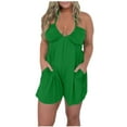 thumbnail image 1 of Ahabrexf Jumpsuits for Women Solid Wide Leg Spaghetti Strap Sleeveless Casual Loose Ethnic Short Rompers with Pockets, 1 of 6
