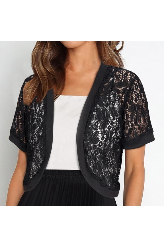 Lace Wedding Dress, Elegant Open-Front Mesh Cover-Up for Women with Embroidered Detail and Quarter Sleeves