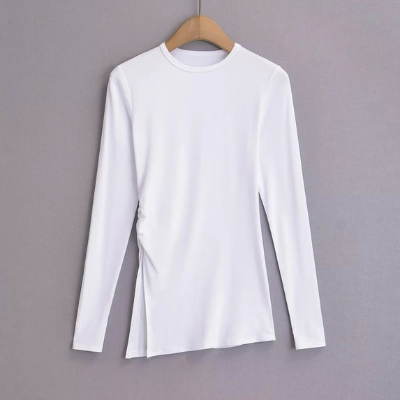 Ahabrexf Womens Casual Tops, Ladies' Colored Side Slit Long Sleeve Round Neck Undershirt