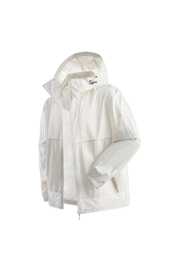 Lightw8 Summer Jacket Waterproof Windbreaker Hooded Solid Color Casual Long Sleeve Top Suitable for Men
