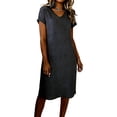thumbnail image 1 of Ahabrexf Linen Casual Dress for Women V Neck Long Sleeve Solid Color Dress 1 Pc, 1 of 7