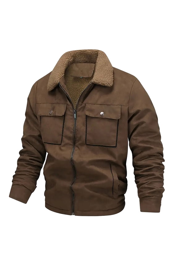 Jackets for Men, Classic Hue Suede Lapel Lambskin Button Zipper Coat