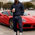 thumbnail image 1 of Ahabrexf Long Coat Men,Solid Color Half Button Standing Collar Long Sleeve Jacket with Drawstring Waist Pants Set, 1 of 9