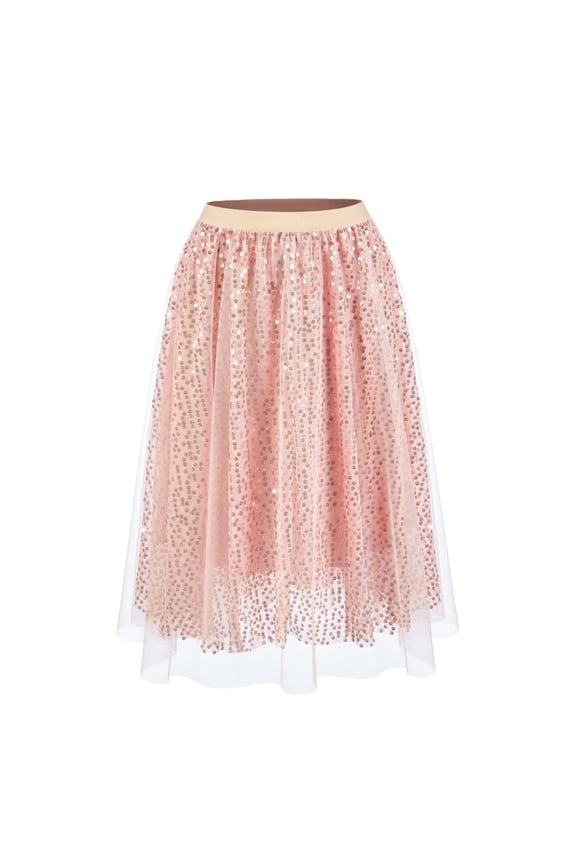 Long Skirts for Women Summer Long Sequin Skirt Mesh Layered Irregular Hem Cake Design