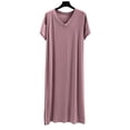 thumbnail image 1 of Ahabrexf Long Sleeve Dress for Women, Flowy V-Neck Nightgown and Loungewear for Warm Weather Comfort, 1 of 6