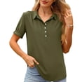 thumbnail image 1 of Ahabrexf Long Sleeve Shirts for Women Loose Fit Turndown Collar Solid Color Blouse with Pockets Regular Length, 1 of 2