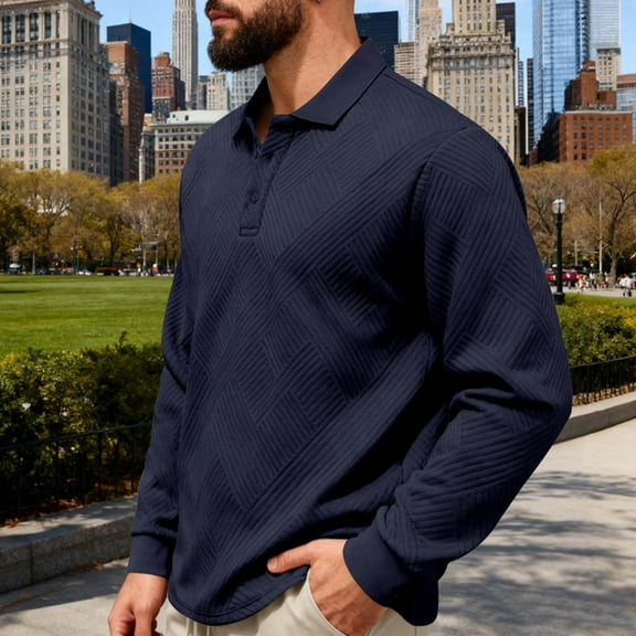 Ahabrexf Cardigan Sweaters for Men, Button Lapel Solid Color Long Sleeve Half Cardigan Blouse Top