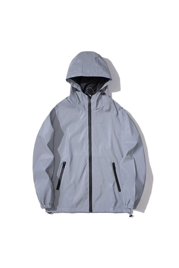 Long Winter Coats for Men Hooded with Reflective Zipper Pockets Casual Jacket Polyester