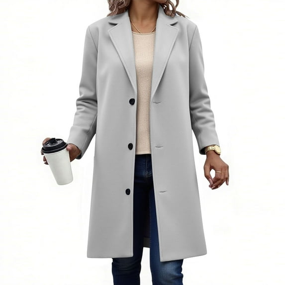 Ahabrexf Long Wool Coat Women Women's Solid Casual Thicken Wool Stand Collar Inner Lining Pocket Breasted Pea Mao Coat Long Pea Coat for Women Long Pea Coat for Women