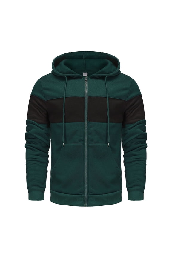 Long Sleeve Shirts for Men, Hooded Jacket with Coordinated Color, Drawstring, Zipper, and Pockets