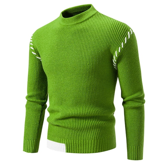 Ahabrexf Man Color Match Knit Mock Turtleneck Loose Base Shirt Sweater