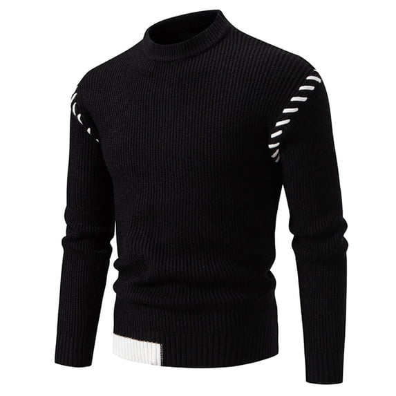 Ahabrexf Man Color Match Knit Mock Turtleneck Loose Base Shirt Sweater