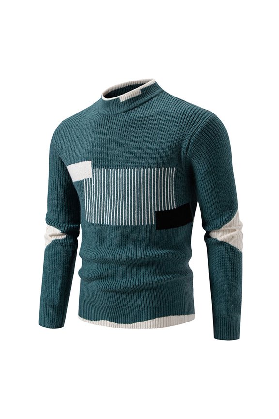 Mock Turtleneck Sweater, Man Fashion Color Match Knit Loose Base Layer Shirt