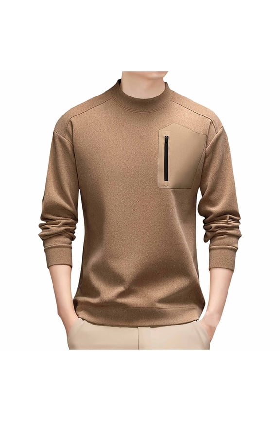 Man Leisure Solid Color Zipper Round Neck Add Velvet Long Sleeve Sweater