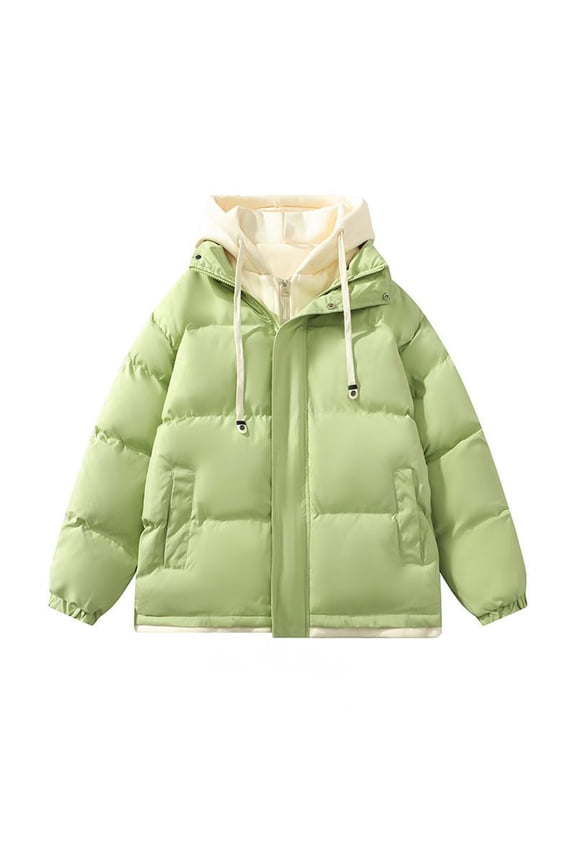 Men's Solid Color Mock Layered Hooded Jacket with Drawstring, Pockets, and Quilted Lining