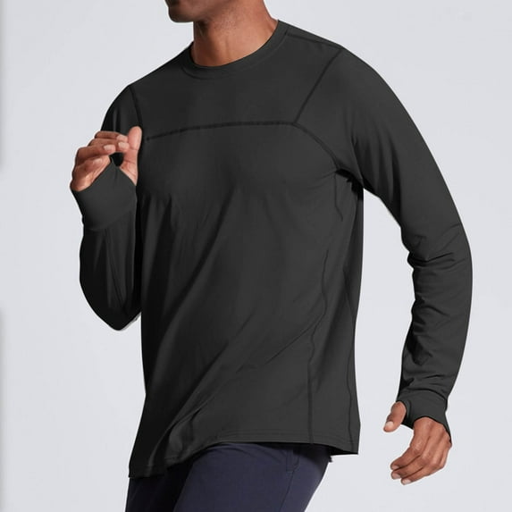 Ahabrexf Man Solid Color Fitness Sunscreen Drying Zipper Pocket Long Sleeve Top