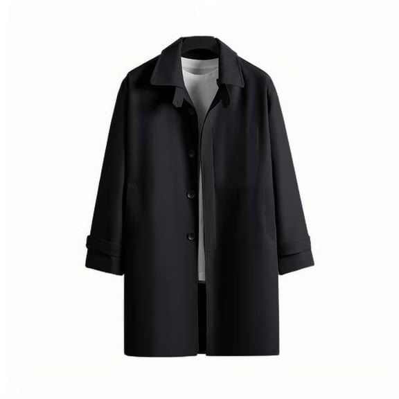 Ahabrexf Man Solid Color Midi Style Single-Breasted Overcoat Coat for Winter and Spring