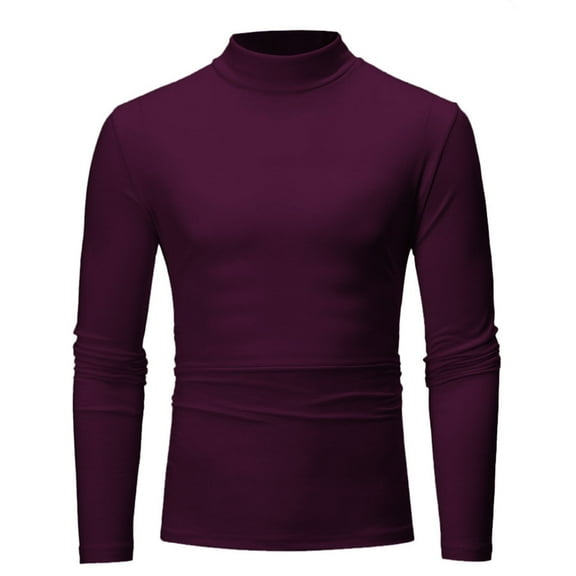 Ahabrexf Men's Solid Color Mock Turtleneck Long Sleeve Pullover Base Layer Blouse in Large Size