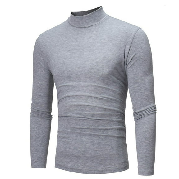 Ahabrexf Men's Solid Color Mock Turtleneck Long Sleeve Pullover Base Layer Blouse in Large Size