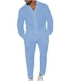 thumbnail image 1 of Ahabrexf Men's Solid Color Patterned Neckline Long Sleeve Top and Trouser Matching Set, 1 of 3