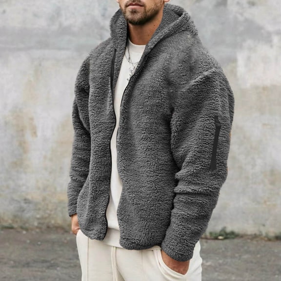 Ahabrexf Collar for Women, Solid Color Plush Pocket Zipper Hooded Casual Jacket for Men
