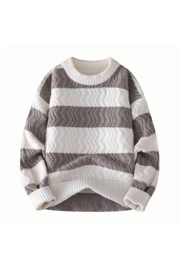 T-Shirts for Men, Striped Drop Shoulder Sleeve Pullover Sweater with Spliced Knit and Round Neck
