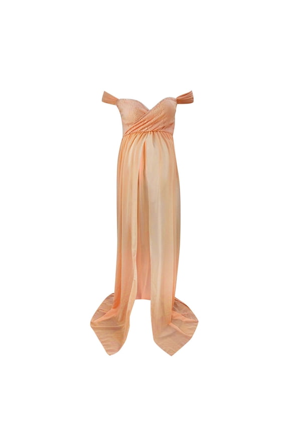 Maternity Off Shoulder Ruffled Nursing Maxi Dress for Photoshoot and Casual Wear