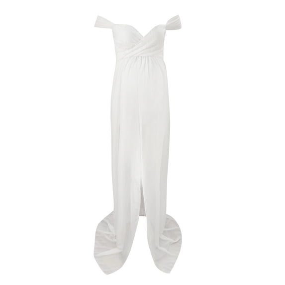 Ahabrexf Maternity Off Shoulder Ruffled Nursing Maxi Dress for Photoshoot and Casual Wear