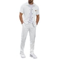 thumbnail image 1 of Ahabrexf Men 2 Pc Outfits Sets Solid Short Sleeve Lapel Button Up Cardigan Waffle Shirt and Workwear Pants, 1 of 7