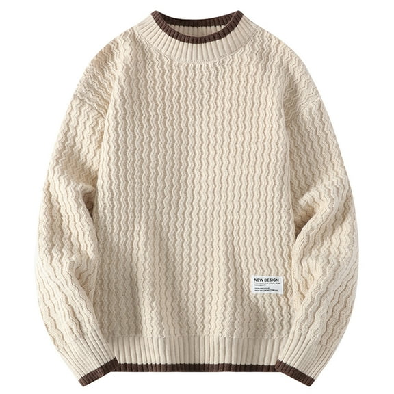 Ahabrexf Mens Sweaters and Pullovers, Casual Solid Color Striped Knit Sweater with Round Neck