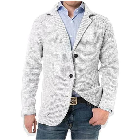 Ahabrexf Jackets for Men, Casual Solid Turn Down Collar Button Pocket Long Sleeve Suit Jacket