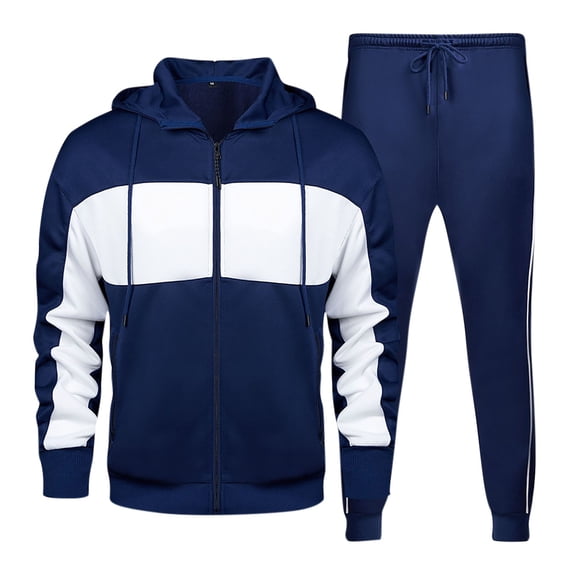 Ahabrexf Pants for Men, Casual Sports Splice Solid Color Hooded Set with Zipper Pockets and Long Sleeves