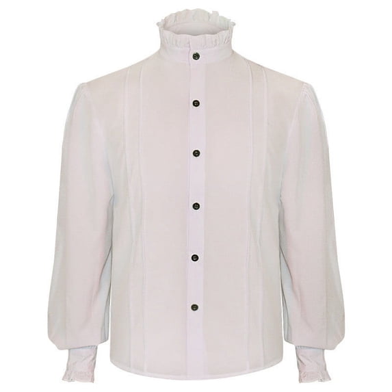 Ahabrexf Lace Button Shirt, Men's Elegant High Neck Long Sleeve Cage Sleeve Blouse