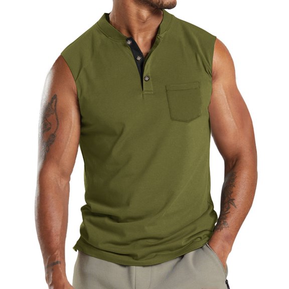 Ahabrexf T-Shirts for Men Men Leisure Versatile Button Pocket Solid Color Thin Style Sleeveless T-Shirt Men Sleeveless T-Shirts