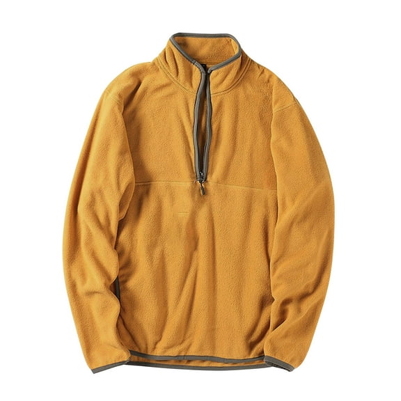 Ahabrexf Sweaters for Men, Long Sleeve Pullover Fleece Half Zip Solid Pocket High Neck Hoodless