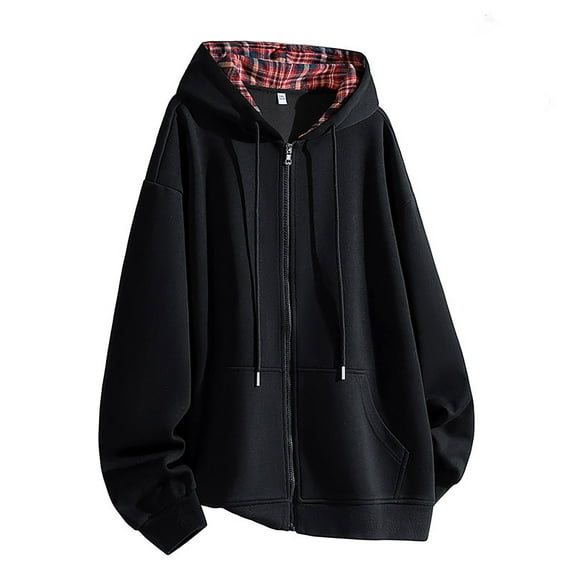 Ahabrexf Jackets for Men Fashion, Loose Long Sleeve Hooded Solid Color Sweatshirt with Drop Shoulder Sleeves