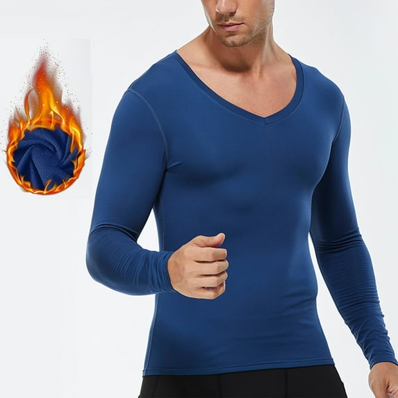 Ahabrexf Fitness Clothing, Men's Plain Solid Color Sports Warm Thick V-Neck Long Sleeve Top