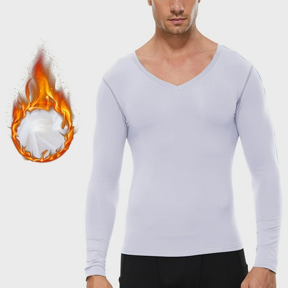 Ahabrexf Fitness Clothing, Men's Plain Solid Color Sports Warm Thick V-Neck Long Sleeve Top