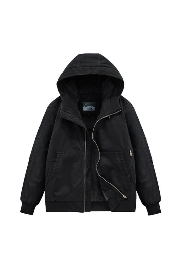 Drawstring Hooded Jacket, Men's Solid Color Zipper Pocket Long Sleeve Casual Coat