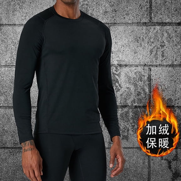 Ahabrexf Men's Splice Exercise Close-Fitting High Resilience Round Neck Long Sleeve Top