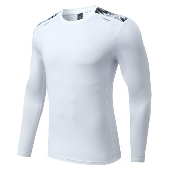 Ahabrexf Men's Splice Exercise Close-Fitting High Resilience Round Neck Long Sleeve Top