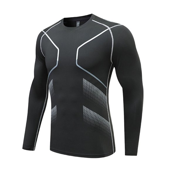 Ahabrexf Long Sleeve Shirts, Men's Splice Exercise Close-Fitting High Resilience Round Neck Top