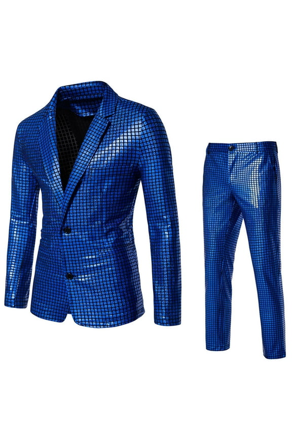 Shiny Nightclub Coat, Men's Button Pocket Beaded Long Sleeve Casual Suit Jacket