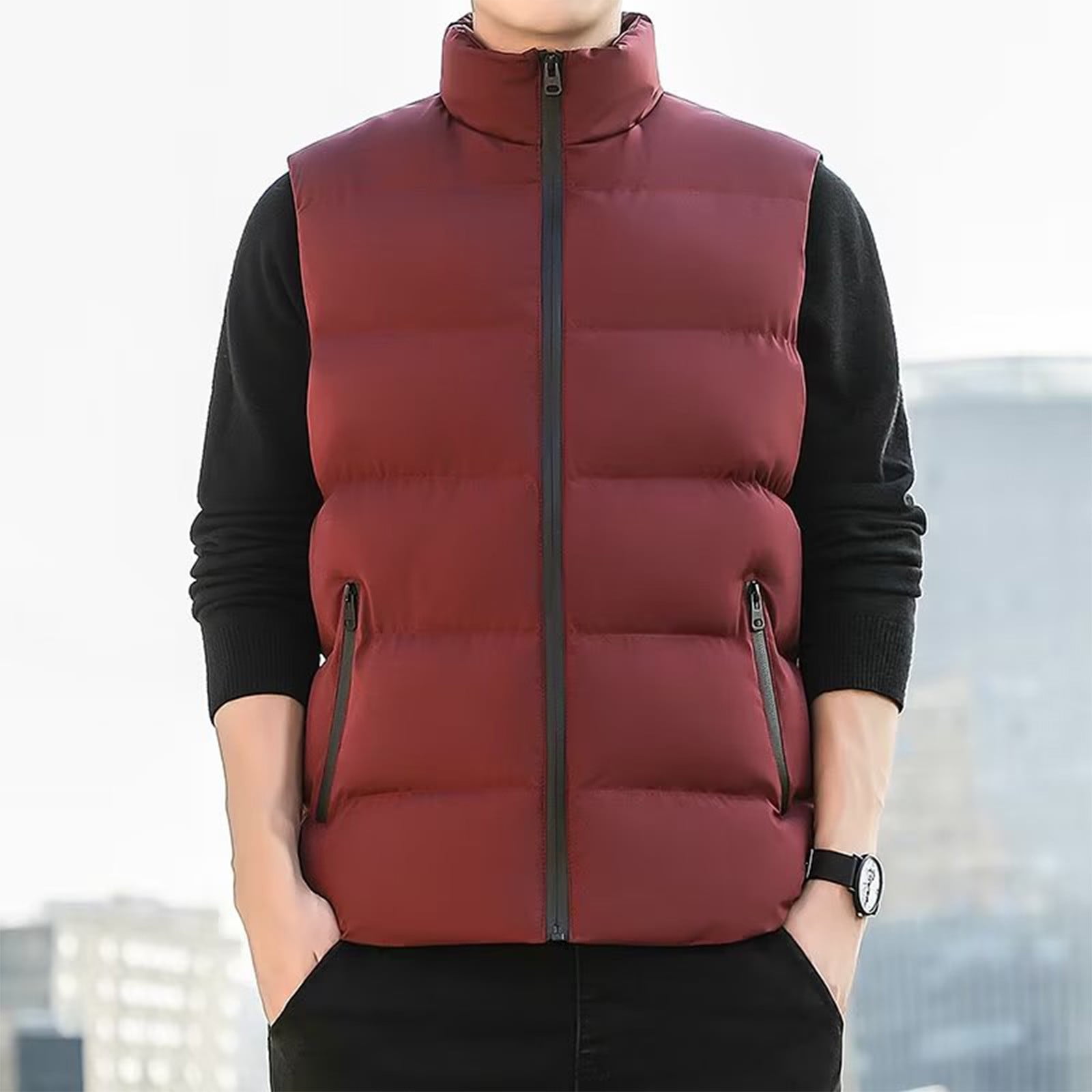 Stand Collar Plain Padded Zip Jacket main image 0