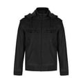 thumbnail image 1 of Ahabrexf Hooded Leather Coat, Men's Zipper Pocket Removable Add Velvet Loose Artificial Jacket, 1 of 6