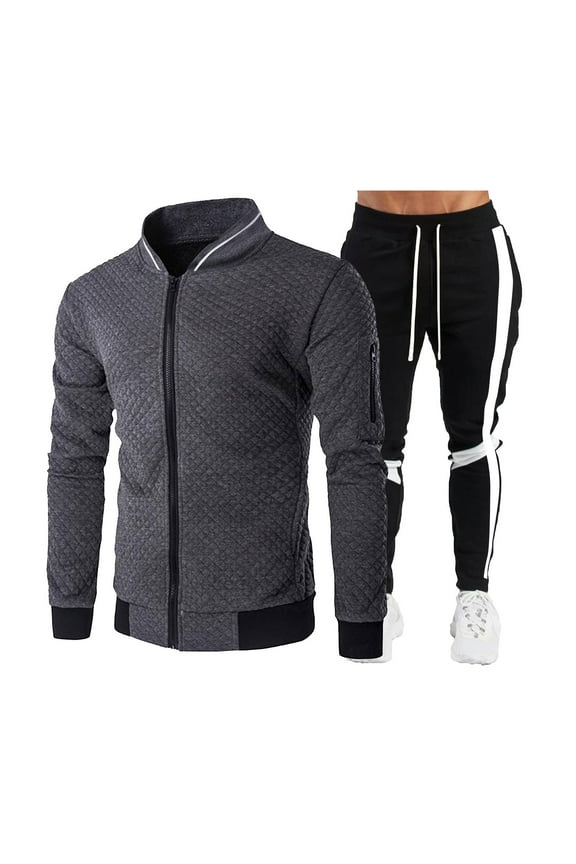 Mens Winter Coats, 2 Pc Sportswear Set with Crewneck Sweatshirt and Jogger Pants