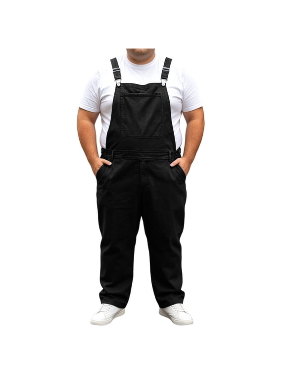 Men's Big & Tall Denim Bib Overalls, Adjustable Metal Buckle Suspenders Loose Straight Leg Jumpsuit with Chest & Side Pockets for Work Daily Casual Wear