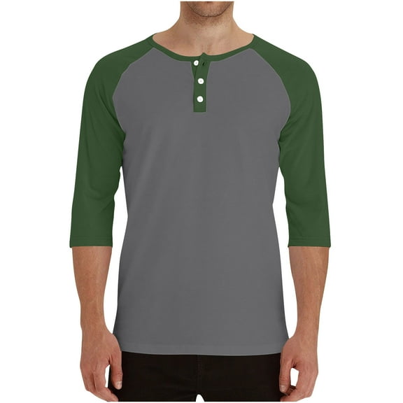 Ahabrexf Shirt, Men's Breathable Solid Color Raglan 3-Quarter Sleeve Round Neck Top