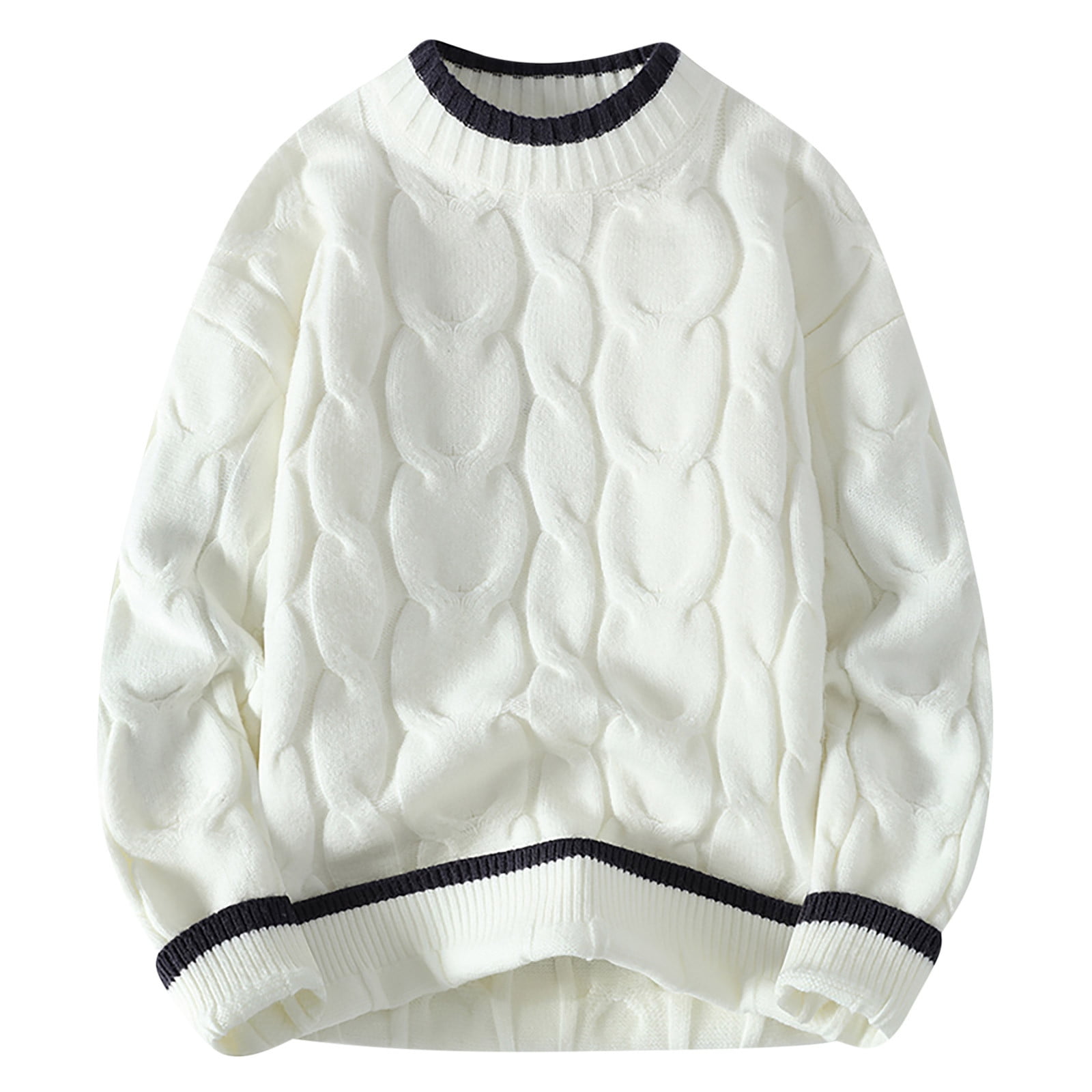 Ahabrexf Men #39 s Cable Striped Knit Sweater Crew Neck Sweater Long Sleeve Ahabrexf Men #39 s Cable Striped Knit Sweater Crew Neck Sweater Long Sleeve